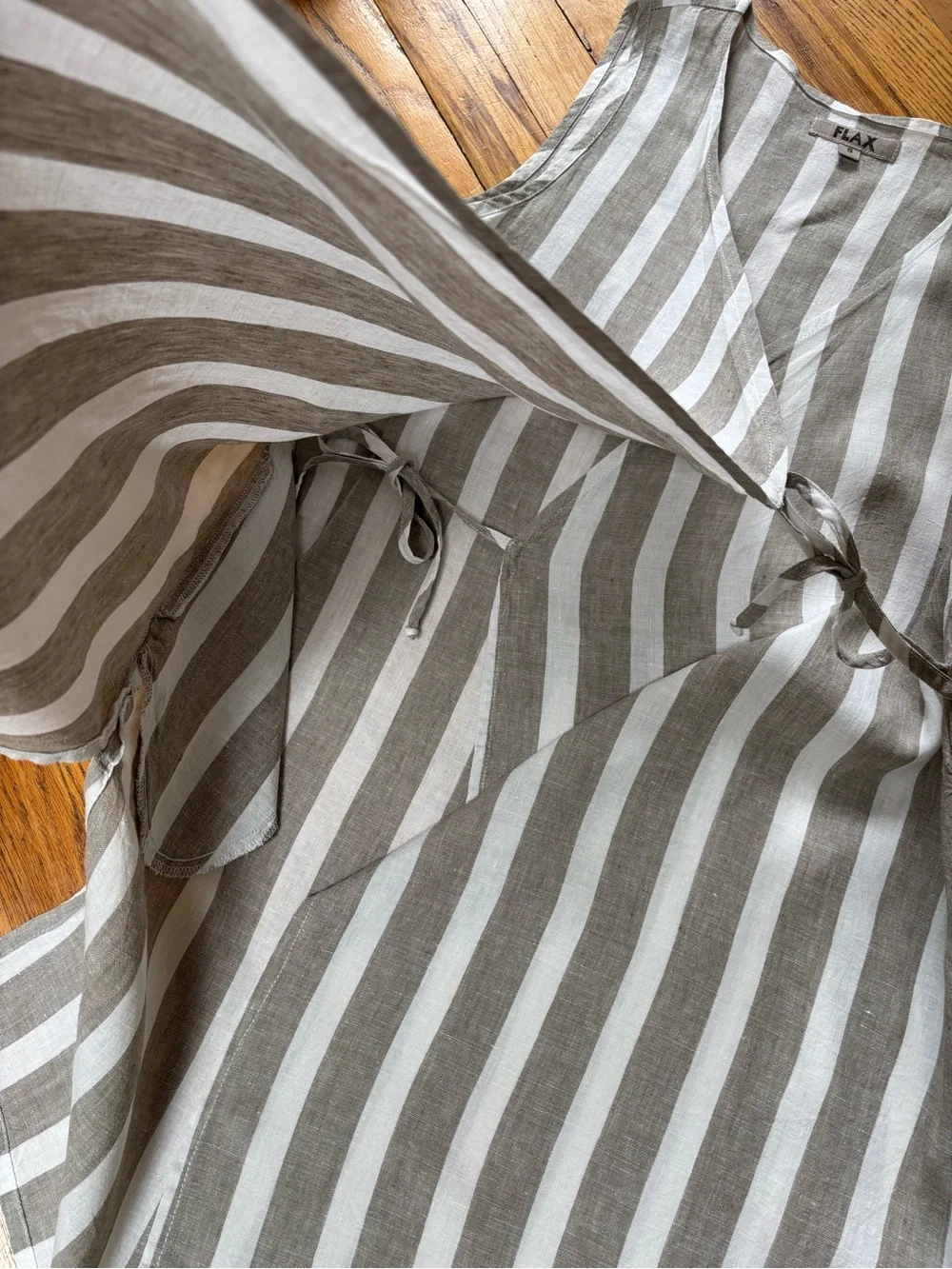 Flax Striped Wrap Tank Dress - Gray & White size small EUC - Picture 3 of 8